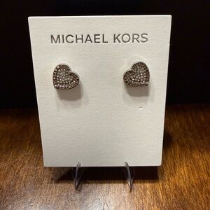 NEW Michael Kors Silver color Stud Heart Shape logo stones earrings